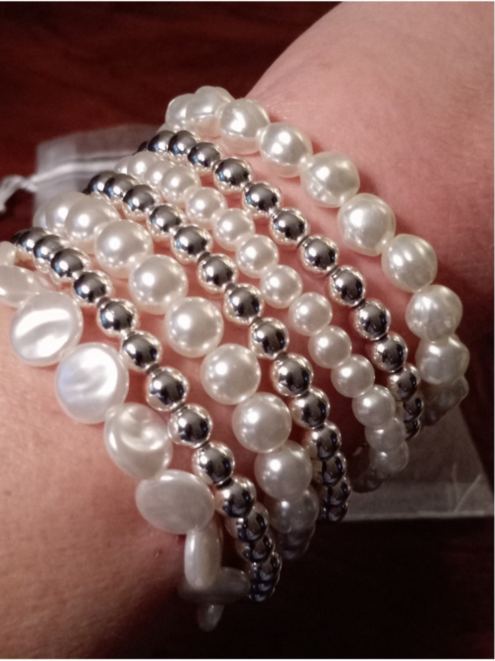 Nine Brand Silver Tone Faux Pearl Beaded Bracelet Set 7 Piece